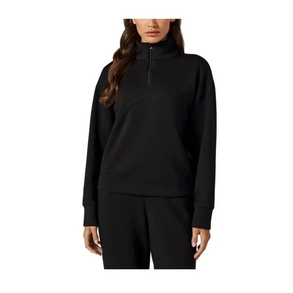 Infinity Women's 1/4 Zip Pullover Mock Neck Soft Logo Sweatshirt, Black, Small